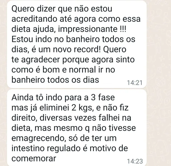 Depoimento de aluna sobre regularidade intestinal